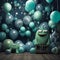 Digital photo backdrop for children\\\'s party with green and blue balloons, monster party