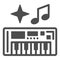 Digital piano with note and star solid icon, sound design concept, electric piano keys vector sign on white background