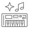 Digital piano with note and star thin line icon, sound design concept, electric piano keys vector sign on white