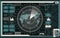 Digital radar screen with world map, targets and futuristic user interface of teal and white shades on dark background