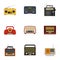 Digital radio icon set, flat style