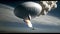 digital reconstruction of wide angle view of a deflated sounding or weather balloon, hit by a missile fired from a jet