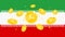 Digital Rial coins on Iran flag background. Central Bank Digital Currency CBDC concept banner background.