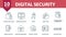 Digital Security icon set. Collection contain email virus, keyset, confidential information, secure data folder and over