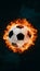 Digital Soccer ball engulfed in captivating flames, symbolizing intensity and passion