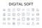 Digital soft line icons collection. Electronic silky, Virtual smooth, Computerized gentle, Online malleable, Cyber