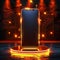 Digital sophistication Smartphone on a gold podium with neon ambiance