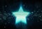 Digital stars holographic icon bursting into blue and green neon light 3D rendering