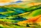 Digital structure of painting. Watercolor landscape in the hills