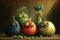 Digital surreal painting of cute vegetables with big eyes