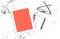 Digital tablet glasses Minimal flat lay Living coral pantone