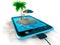 Digital tablet and sea beach as vacation concept