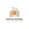 Digital tech book logo design, Digital school. On-line educational blue vector logo