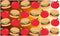 Digital textile design on burgers and tomato on abstract background
