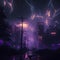 Digital Thunderstorm: A Futuristic Cityscape with Glowing Networks and Lightning Bolts in the Night Sky. Generative Ai