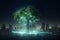 Digital tree glowing information. Generate Ai