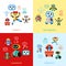 Digital vector companion robots icons set