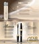 Digital vector golden glass bottle lotion