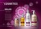 Digital Vector Realistic Cosmetics set collection packages. Hydrating cream, oil, spray and serum. Bottles for beauty