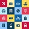 Digital vector red blue yellow travel icons