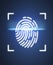 Digital verification. Security system with fingerprint scanner on dark background, creative illustration