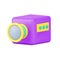 Digital video projector 3d icon. Purple device with yellow lens and buttons