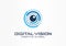 Digital vision creative symbol concept. Eye iris scan, vr system abstract business logo. Cctv monitor, security control