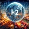 Digital visualization: Hydrogen\\\'s Sphere in Cybernetic Metropolis, generative ai