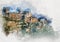 Digital watercolor painting of Gordes village. France