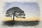 Digital watercolor painting of a lone tree on Grindon Moor, Staffordshire