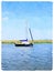 Digital watercolor of a sailboat at anchor