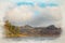 Digital watercolour painting of Blea Tarn in the English Lake District with views of the Langdale Pikes, and Side Pike