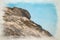 Digital watercolour painting of Moelwyn Bach and the Moelwyn mountain range