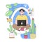 Digital workspace ambiance. Flat vector illustration.