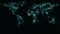 Digital world map animation, seamless loop. Animation of technological world map on a black background