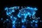 Digital world map with glowing lines on dark background. 3D rendering, Global networking and international communication. World