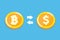 Digital yellow coin currency Exchange on blue background