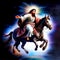 A digitally created image of a jesus riding a horse. Generative AI
