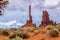 Digitally created watercolor painting of colorful scenic of Totem Pole spire in Monument Valley