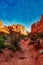 Digitally created watercolor painting of Park Avenue Trailhead with hiking trail in Arches National Park, Moab, Utah