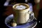 Digitally enhanced coffee latte in glass mug