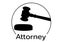 Digitally generated image of attorney text with gavel icon on round banner against white background