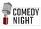 Digitally generated image of comedy night text with microphone icon on white background