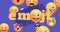 Digitally generated image of emoji text with various emoticons over blue background