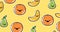 Digitally generated image of smiley faces on various fruits against yellow background