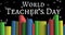 Digitally generated image of world teacher\\\'s day text and colorful books against black background