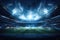 Digitally generated soccer stadium with lights and flares 3D rendering, American football stadium in lights and flashes, AI