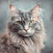 Digitally illustrated headshot of a long haired cat. Created using ai generative.