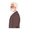 Dignified Senior Man Character With A Weathered White Beard and Glasses, Stands In Profile, Exuding Wisdom