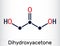 Dihydroxyacetone, DHA, glycerone molecule. It is saccharide, triose, sunscreening agent, component of self-tanning creams.